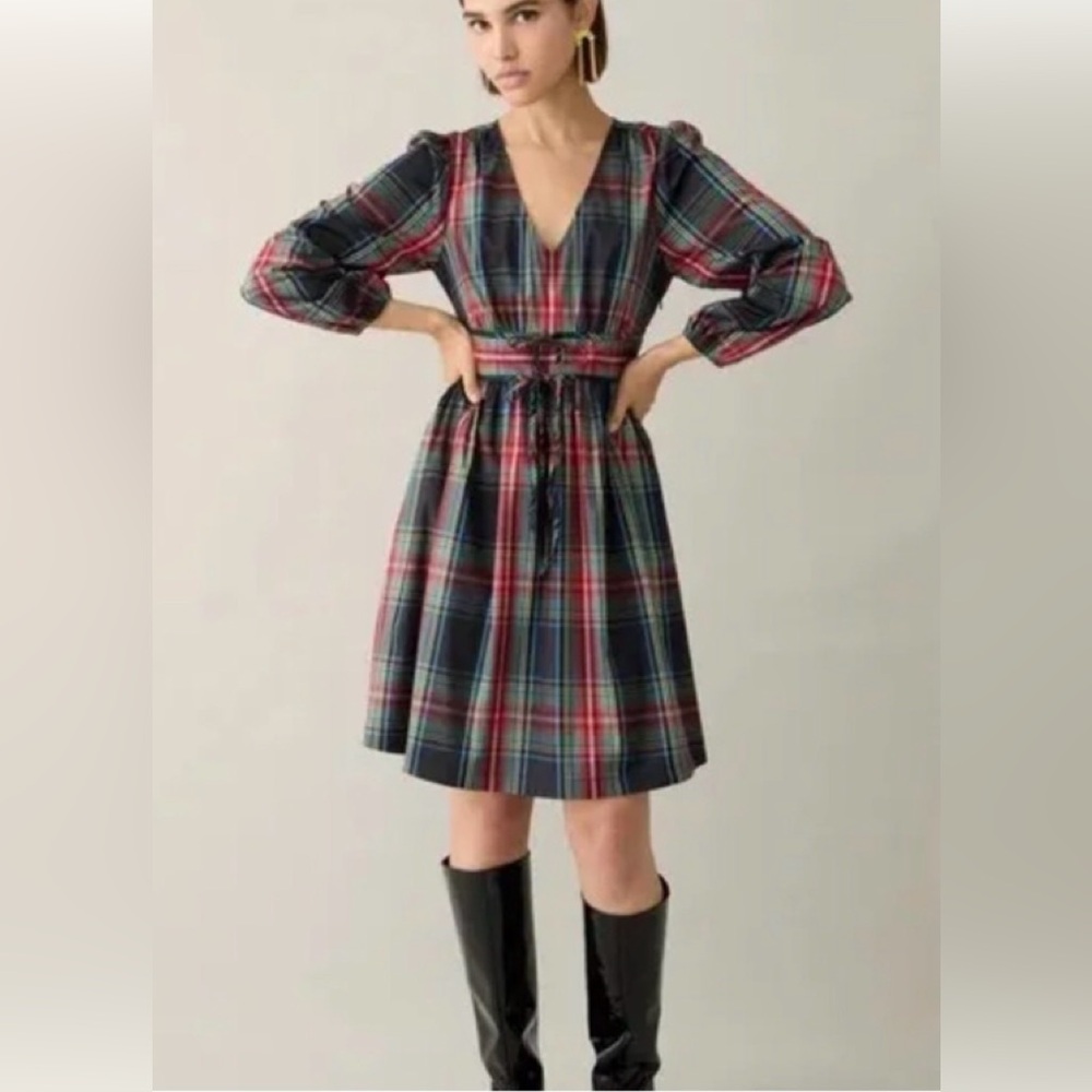 J.Crew V-neck taffeta mini dress in Stewart tartan NWOT